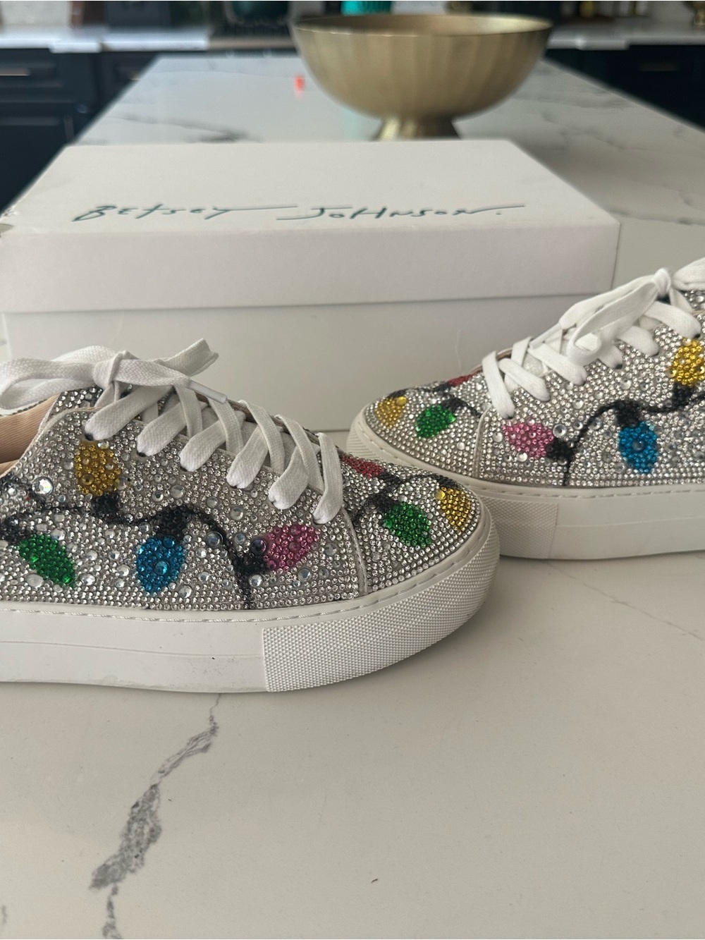 Betsey Johnson Silver Crystal Sneakers with Multicolor Christmas Lights Accents - Picture 3 of 8